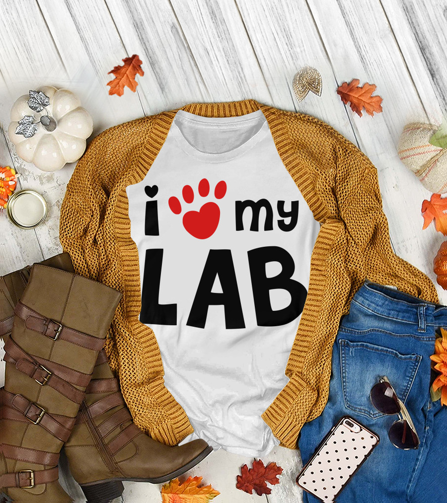 I Love My Lab with Heart Paw Prints T-Shirt
