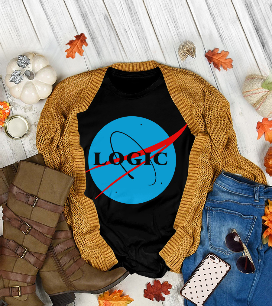 Logic NASA Logo with Red Swoosh on Blue Circle T-Shirt