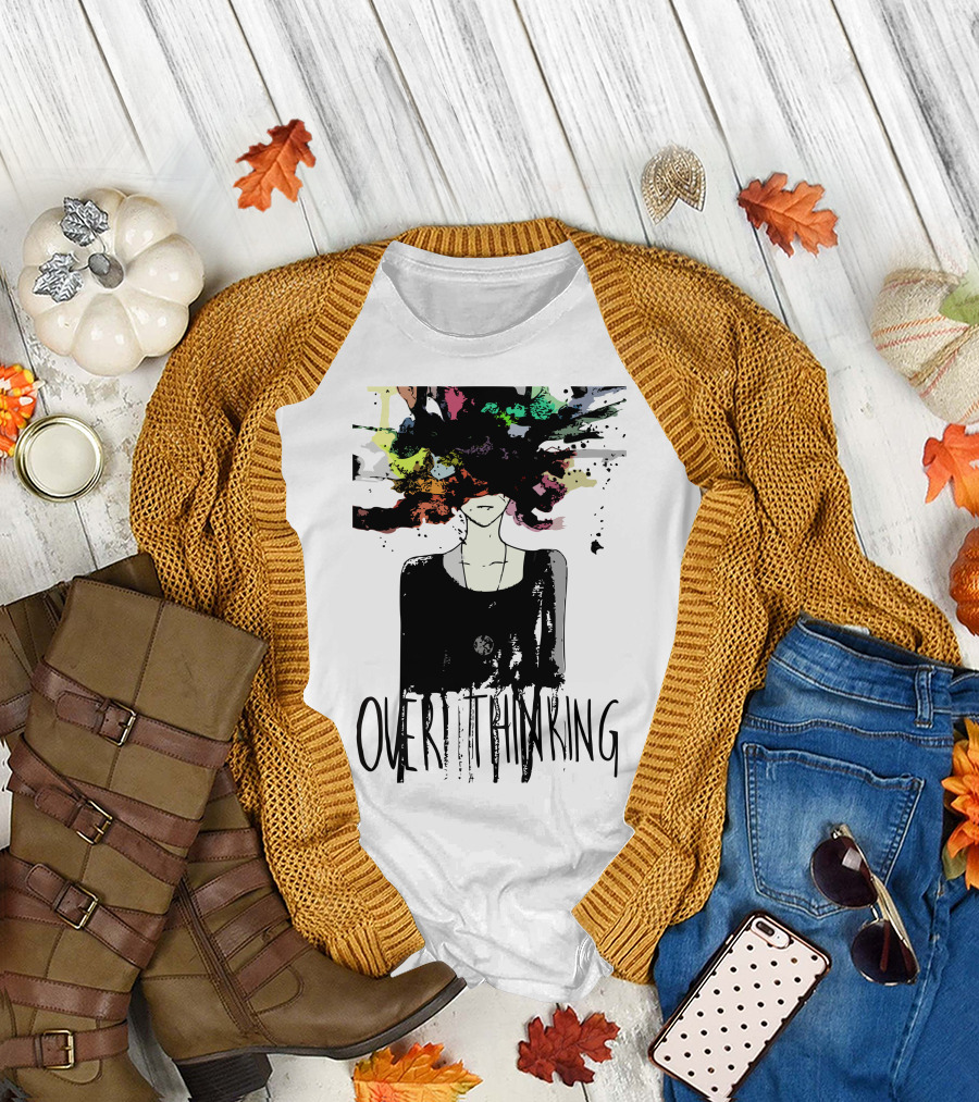 Overthinking Black Silhouette with Colorful Splash Above Head T-Shirt