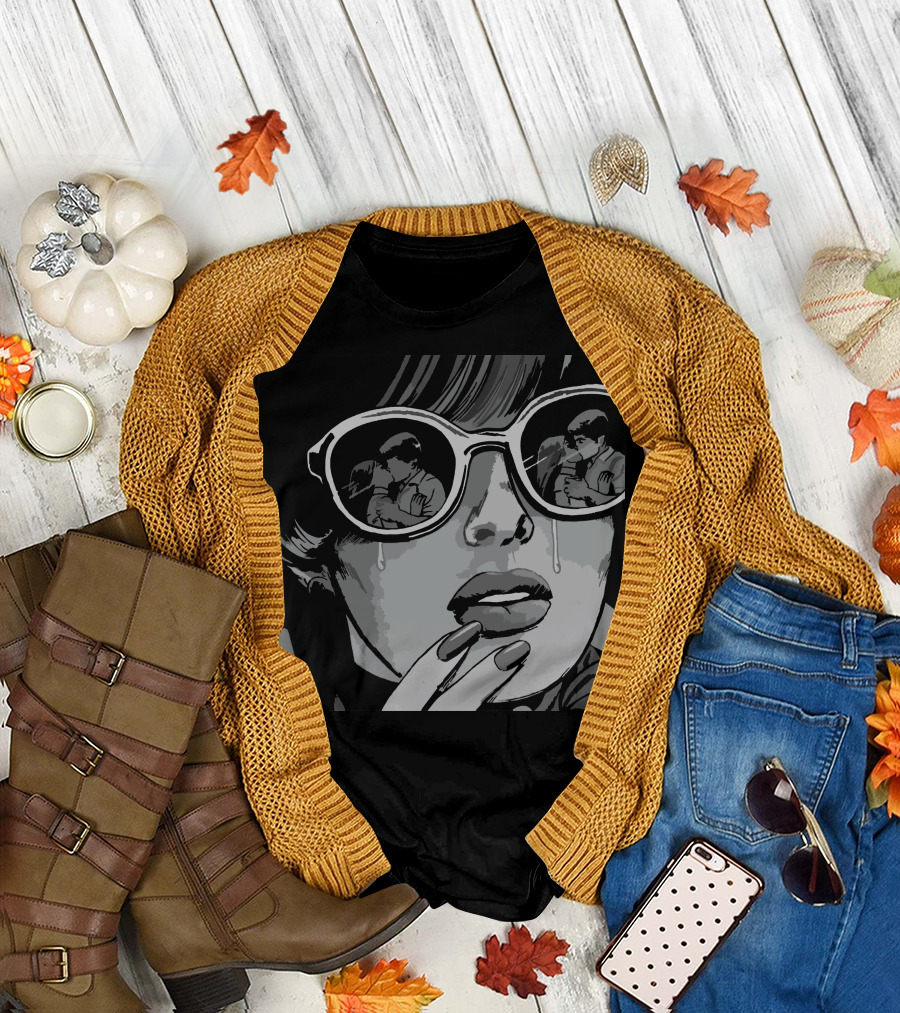 Sad Girl Crying Reflections in Sunglasses Pop T-Shirt
