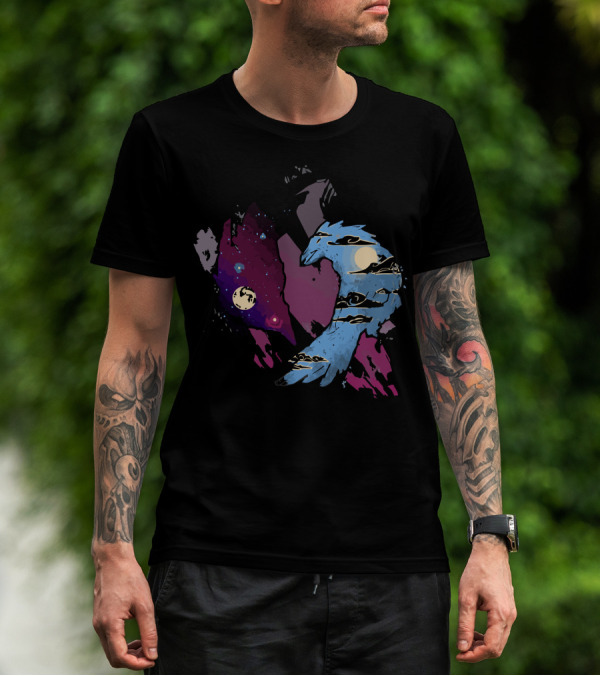 Cosmic Yin-Yang With Night And Day Celestial Birds T-Shirt