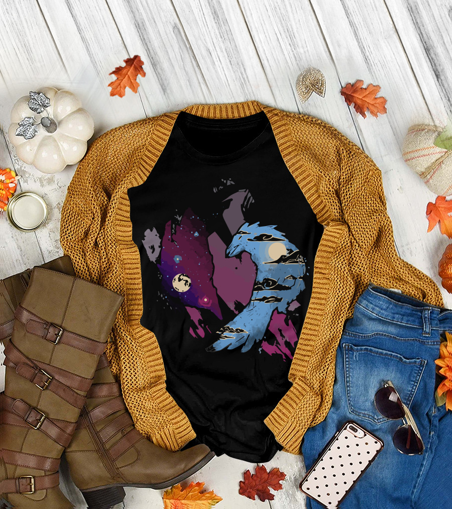 Cosmic Yin-Yang with Night and Day Celestial Birds T-Shirt