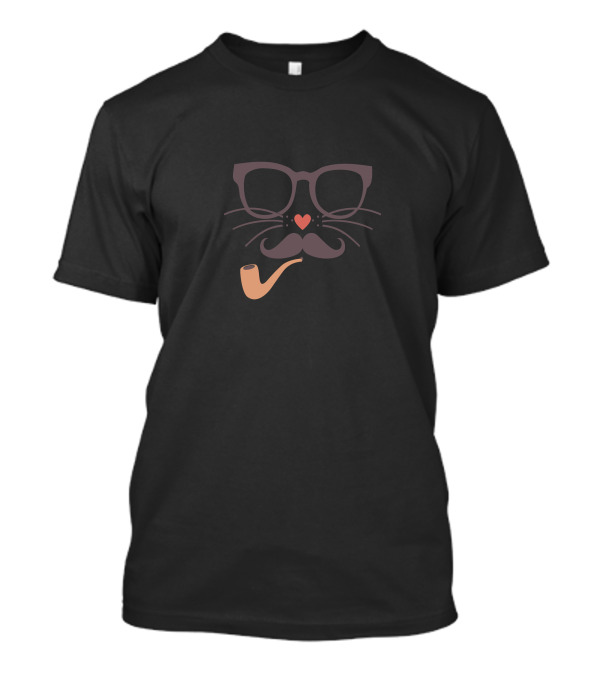 Hipster Cat Glasses Mustache Pipe Heart Whiskers T-Shirt