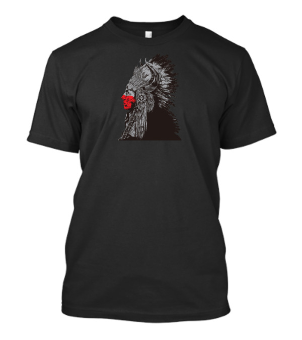Indian Chief Red Face Skull Feather Headdress T-Shirt