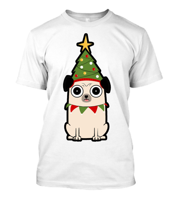 Christmas Tree Hat Pug With Lights And Star T-Shirt