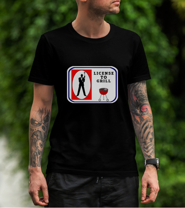 License To Grill BBQ Agent Parody With Bond Silhouette And Grill T-Shirt