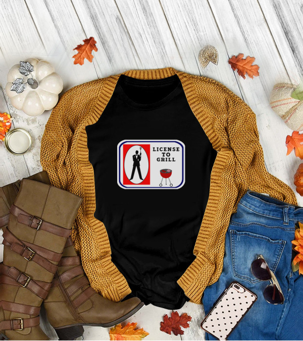 License To Grill BBQ Agent Parody With Bond Silhouette And Grill T-Shirt