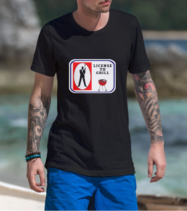 License To Grill BBQ Agent Parody With Bond Silhouette And Grill T-Shirt