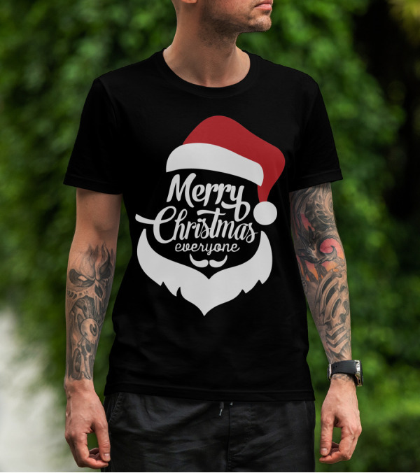 Merry Christmas Everyone Red Santa Hat And Beard T-Shirt