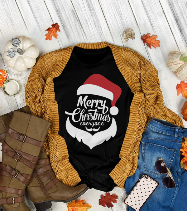 Merry Christmas Everyone Red Santa Hat And Beard T-Shirt