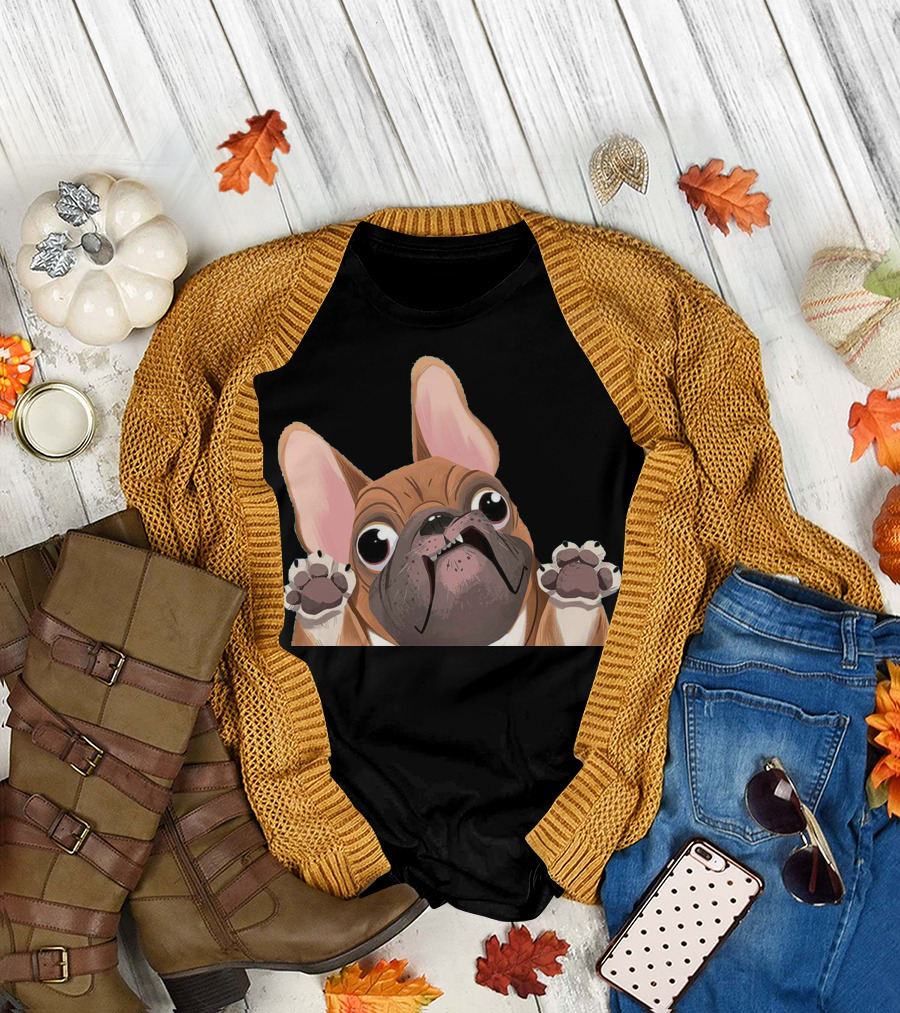 Pug Missed His Friend Cute Cartoon Dog Paw Prints T-Shirt