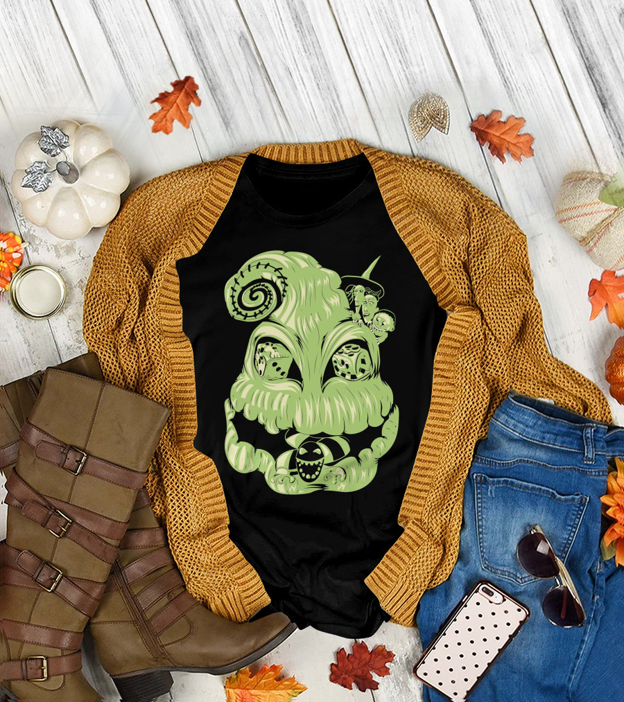 Spooky Boogie Haunted Dice Grinning Mask with Witch Hat T-Shirt