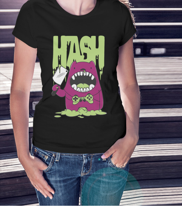 HASH Monster Holding Game Controller And Cleaver T-Shirt