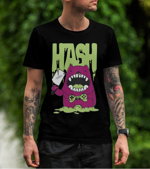 HASH Monster Holding Game Controller And Cleaver T-Shirt