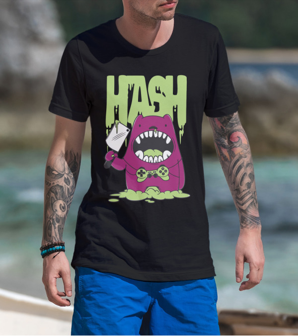 HASH Monster Holding Game Controller And Cleaver T-Shirt