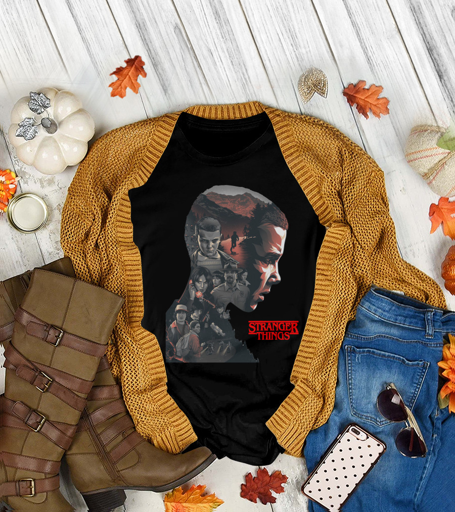 Stranger Things Silhouette Montage with Eleven and Hawkins Characters T-Shirt