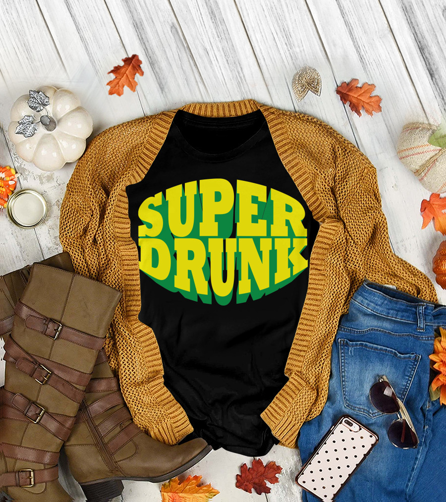 Super Drunk Retro Style Bold Yellow Green Text T-Shirt