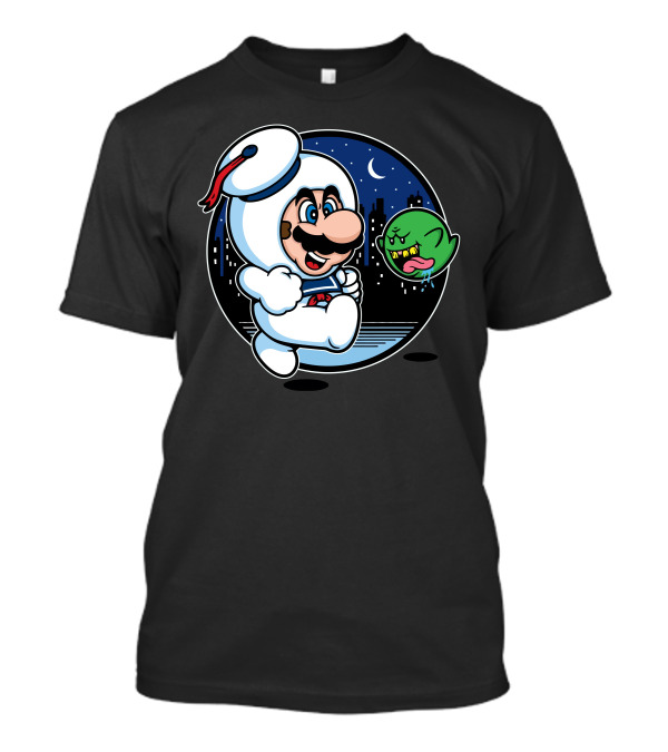 Super Marshmallow Bros Mario Ghost Crossover Night City Scene T-Shirt