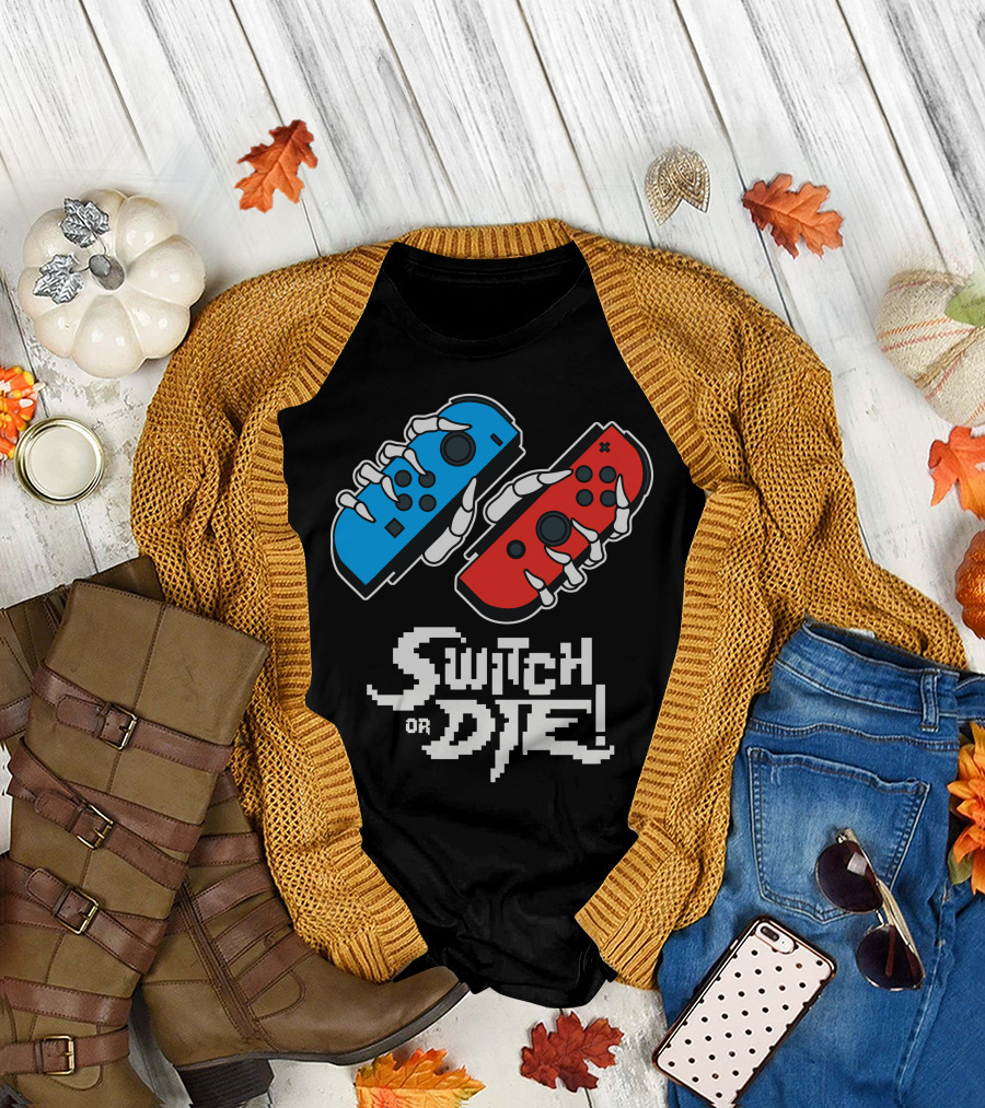 Switch Or Die Nintendo Joy-Con Skeleton Grips Retro Gaming T-Shirt