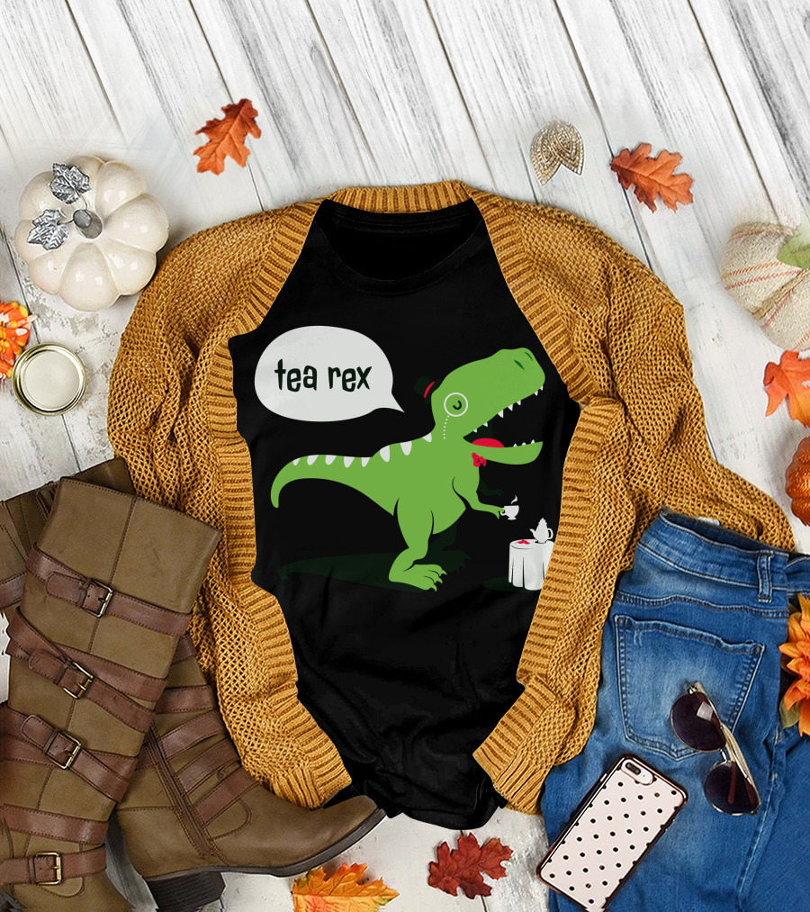 Tea Rex Dinosaur with Teacup and Top Hat T-Shirt