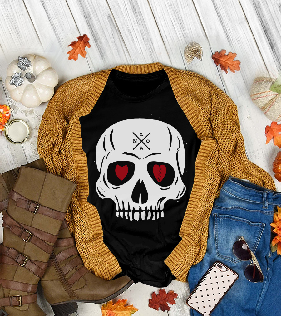 NOLA Voodoo Skull with Heart and Broken Heart Eyes T-Shirt