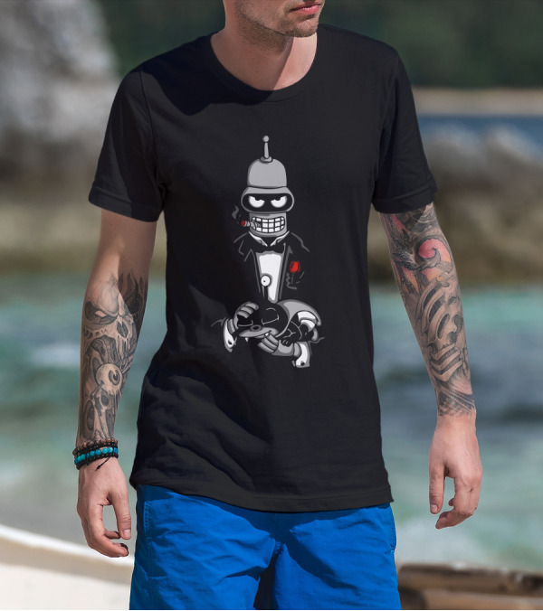 The Botfather Futurama Bender Smoking Cigar Iconic Tuxedo Scene T-Shirt