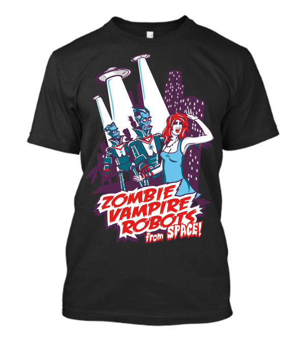 Zombie Vampire Robots From Space Cityscape Panic T-Shirt