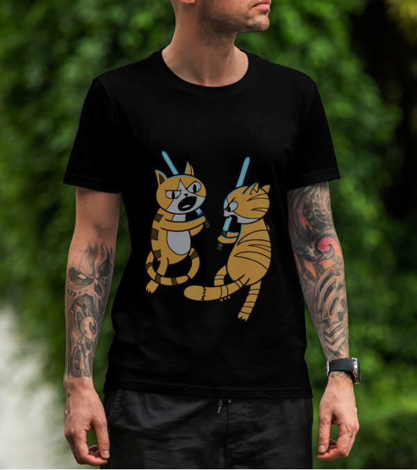 May The Meow Be With You Cats Lightsabers Battle T-Shirt