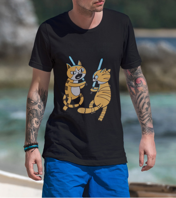 May The Meow Be With You Cats Lightsabers Battle T-Shirt