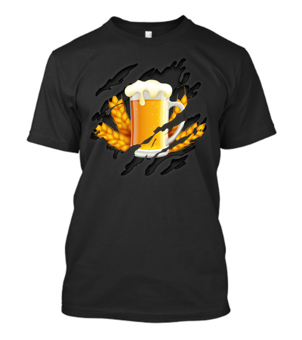 Beer Inside Glass Mug With Wheat And Claw Marks T-Shirt