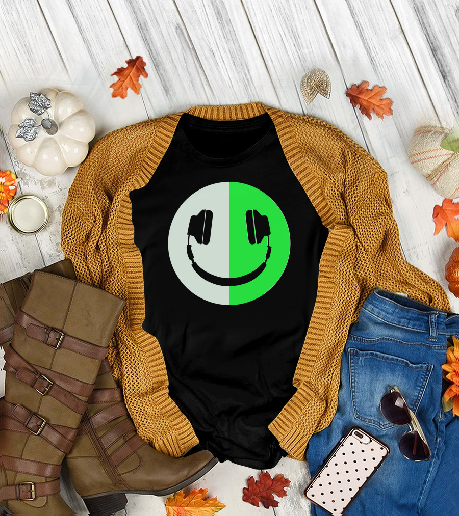 Glow In The Dark Smiley Face Headphones T-Shirt
