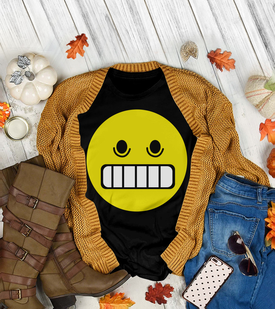 Hii Nervous Grinning Yellow Emoji Face T-Shirt