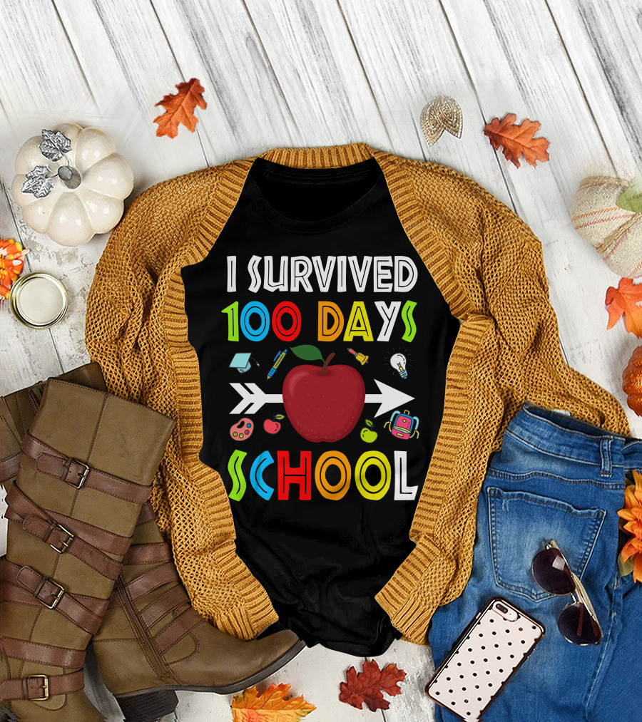 I Survived 100 Days School Apple Arrow Light Bulb Backpack Palette T-Shirt