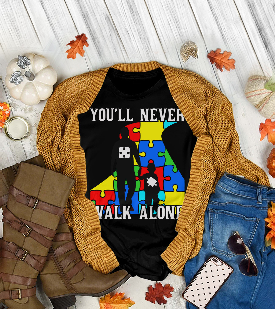You'll Never Walk Alone Father and Son Puzzle Pieces T-Shirt