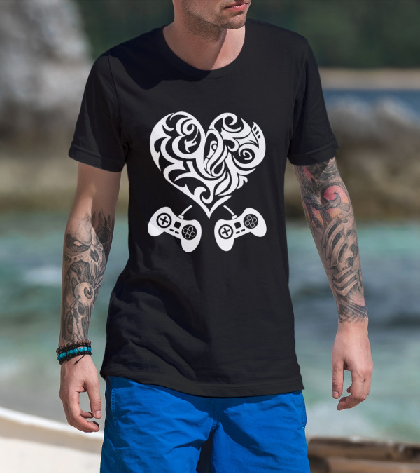 Video Gamer Valentine Heart With Controllers T-Shirt
