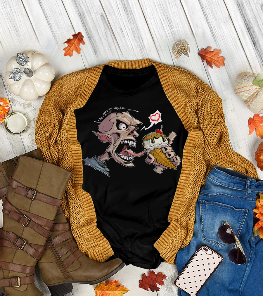 Zombie Ice Cream Love Monster with Cherry Cone and Heart T-Shirt