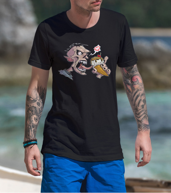 Zombie Ice Cream Love Monster With Cherry Cone And Heart T-Shirt