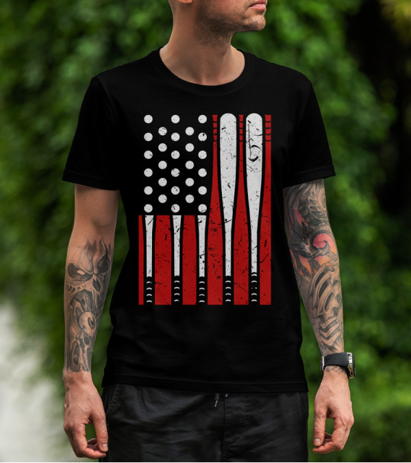 American Flag Made Of Baseball Bats And Balls T-Shirt