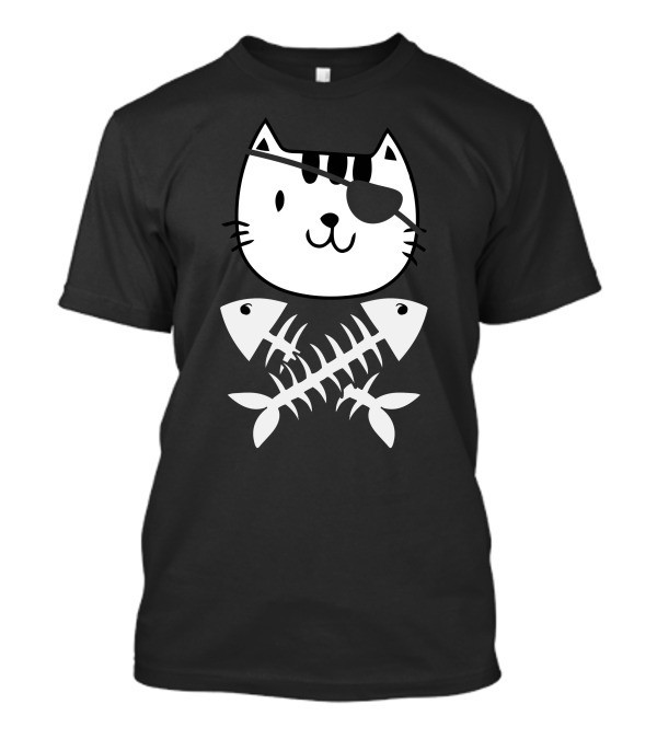 Cat Pirate With Eyepatch And Crossbones Fish T-Shirt