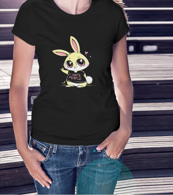 I Hate People Cute Bunny With Heart And Stars T-Shirt
