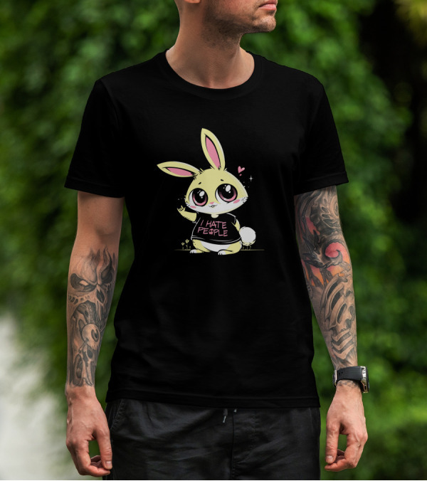 I Hate People Cute Bunny With Heart And Stars T-Shirt