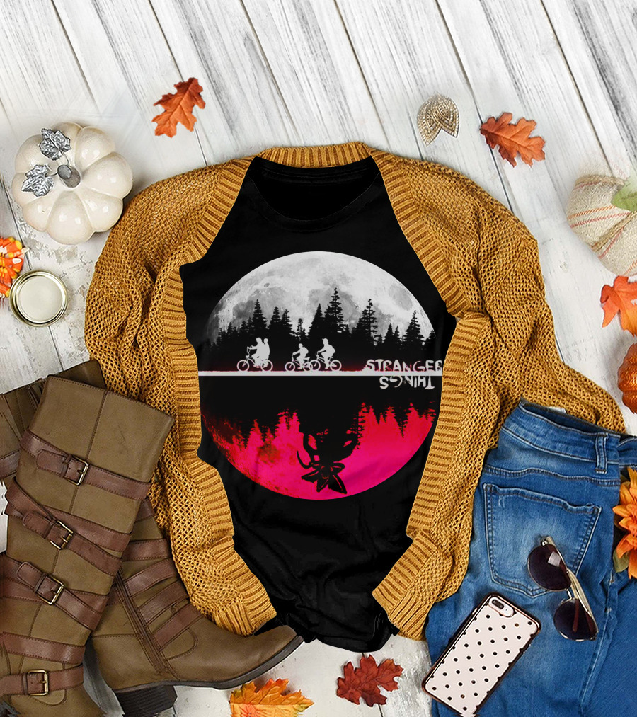 Stranger Things Kids Bikes Moon Forest Scene T-Shirt