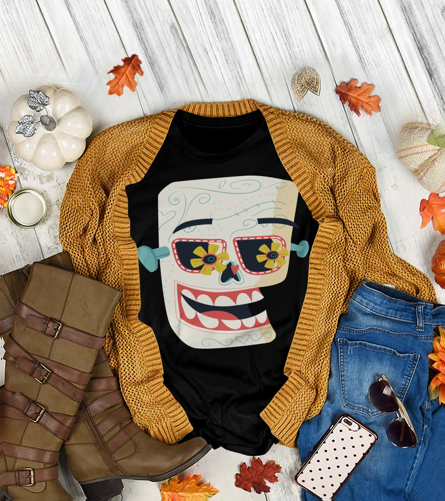 Sugar Skull Frankenstein Inspired Face T-Shirt
