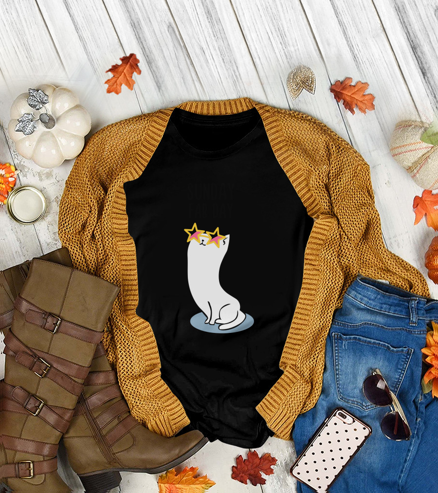 Sunday Fab Day Cat with Star Sunglasses T-Shirt