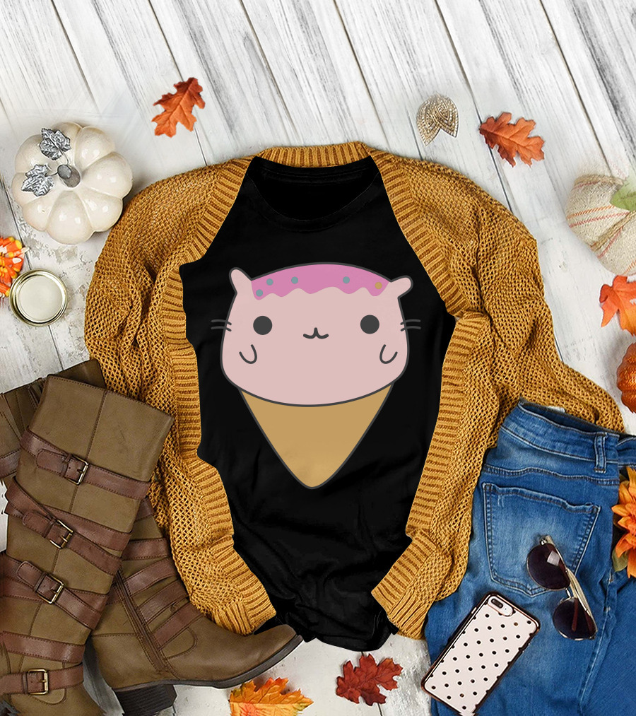 Sweet Cat Ice Cream Cone Kawaii Pastel Dessert Mashup T-Shirt