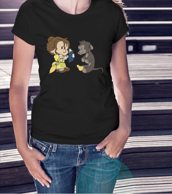 Reading Time With Cartoon Princess And Curious Monkey T-Shirt