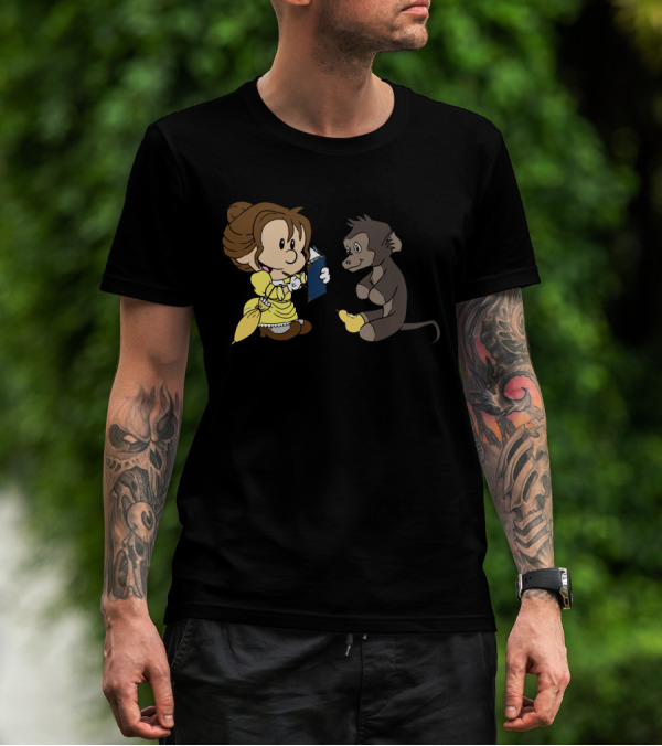 Reading Time With Cartoon Princess And Curious Monkey T-Shirt