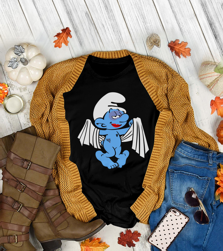 Three Apples Tall Blue Cartoon Character with Wings T-Shirt