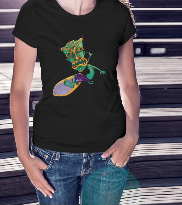 Tiki Surfer Dude Green Monster On Surfboard T-Shirt