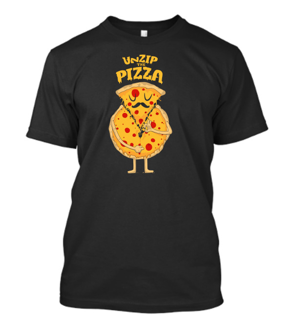 Unzip The Pizza Cartoon Slice With Mustache And Zipper Pull T-Shirt